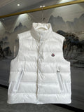 Moncler White Quilted Puffer Vest with Stand Collar