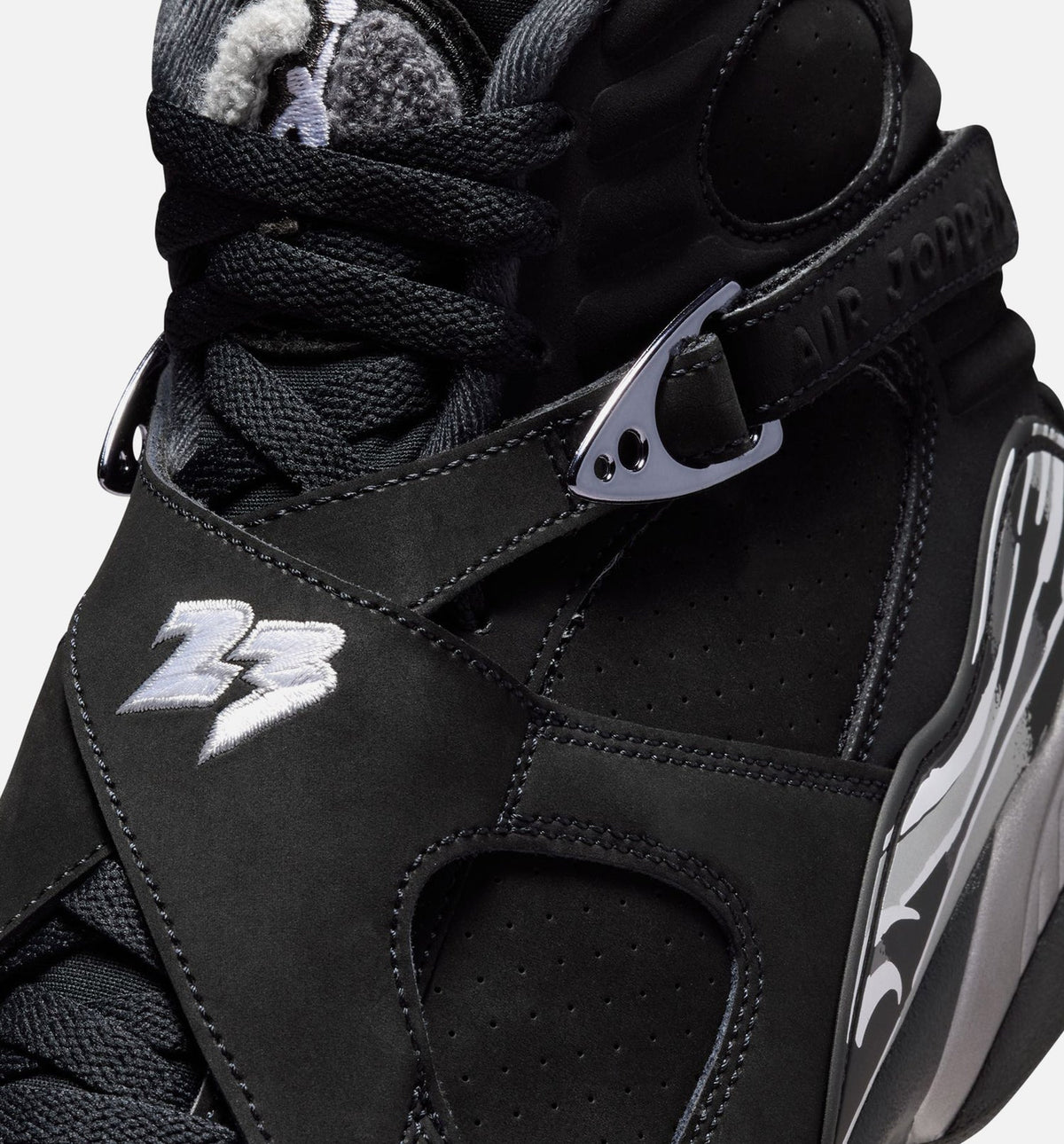 Air Jordan 8 Retro Chrome Black And Light Graphite Men's Lifestyle Shoes - Black / White / Light Graphite