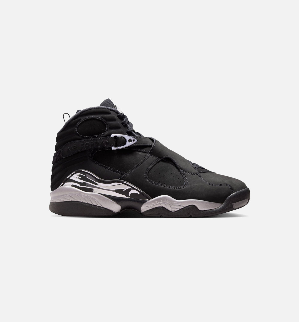 Air Jordan 8 Retro Chrome Black and Light Graphite Men's Sneakers - Black/White/Light Graphite