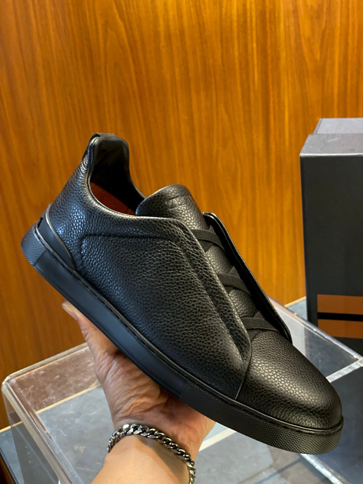 Zegna Triple Stitch Men's Leather Sneakers