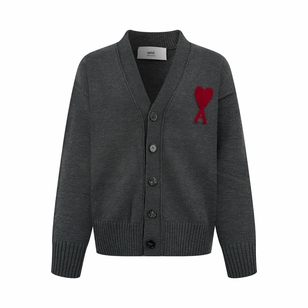 Ami Paris Heart Jacquard Merino Cardigan