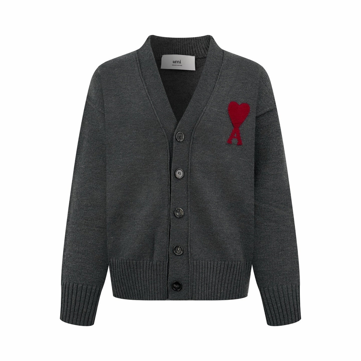 Ami Paris Heart Jacquard Merino Cardigan