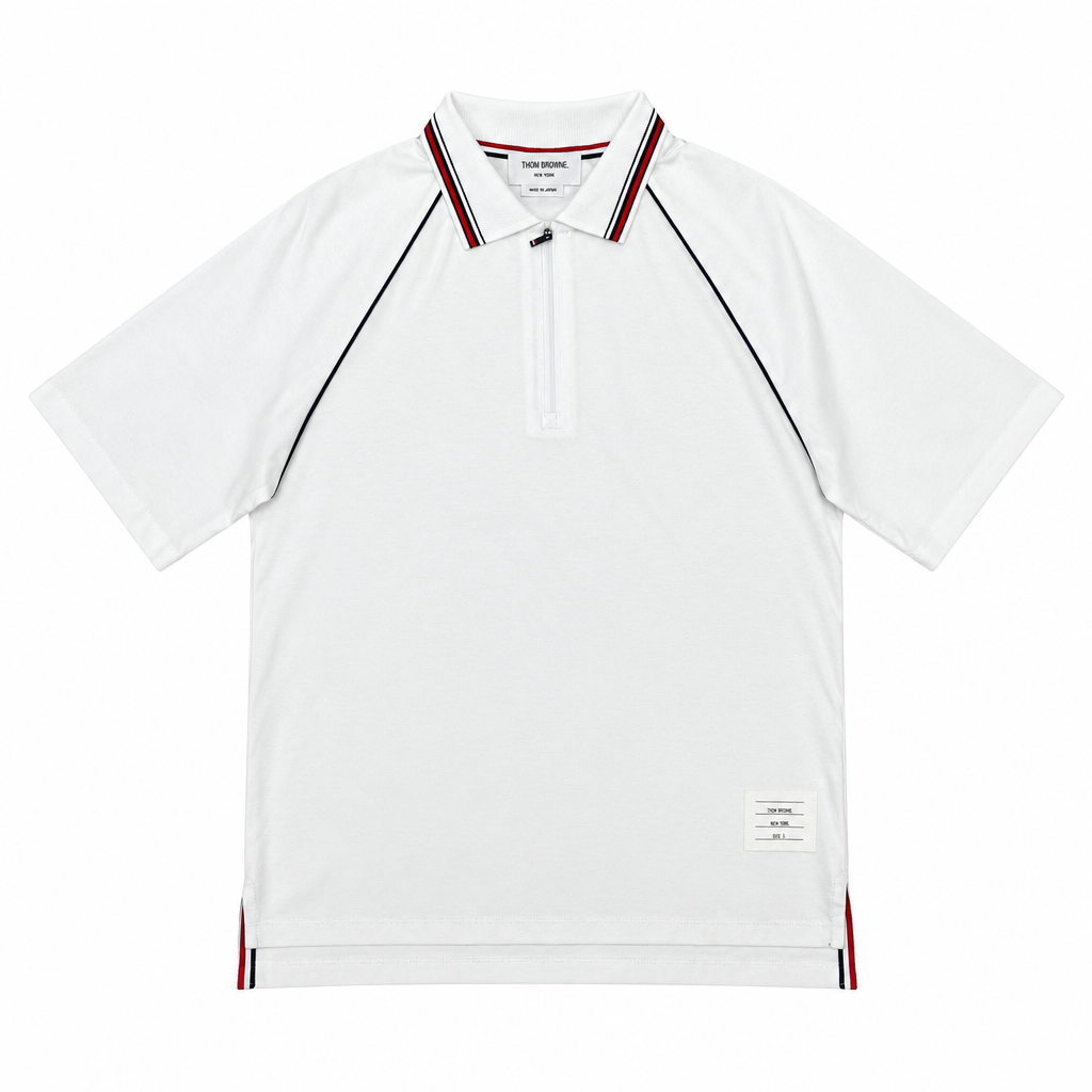 Striped Raglan Sleeve Zip Polo Shirt | Quick-Dry Short Sleeve
