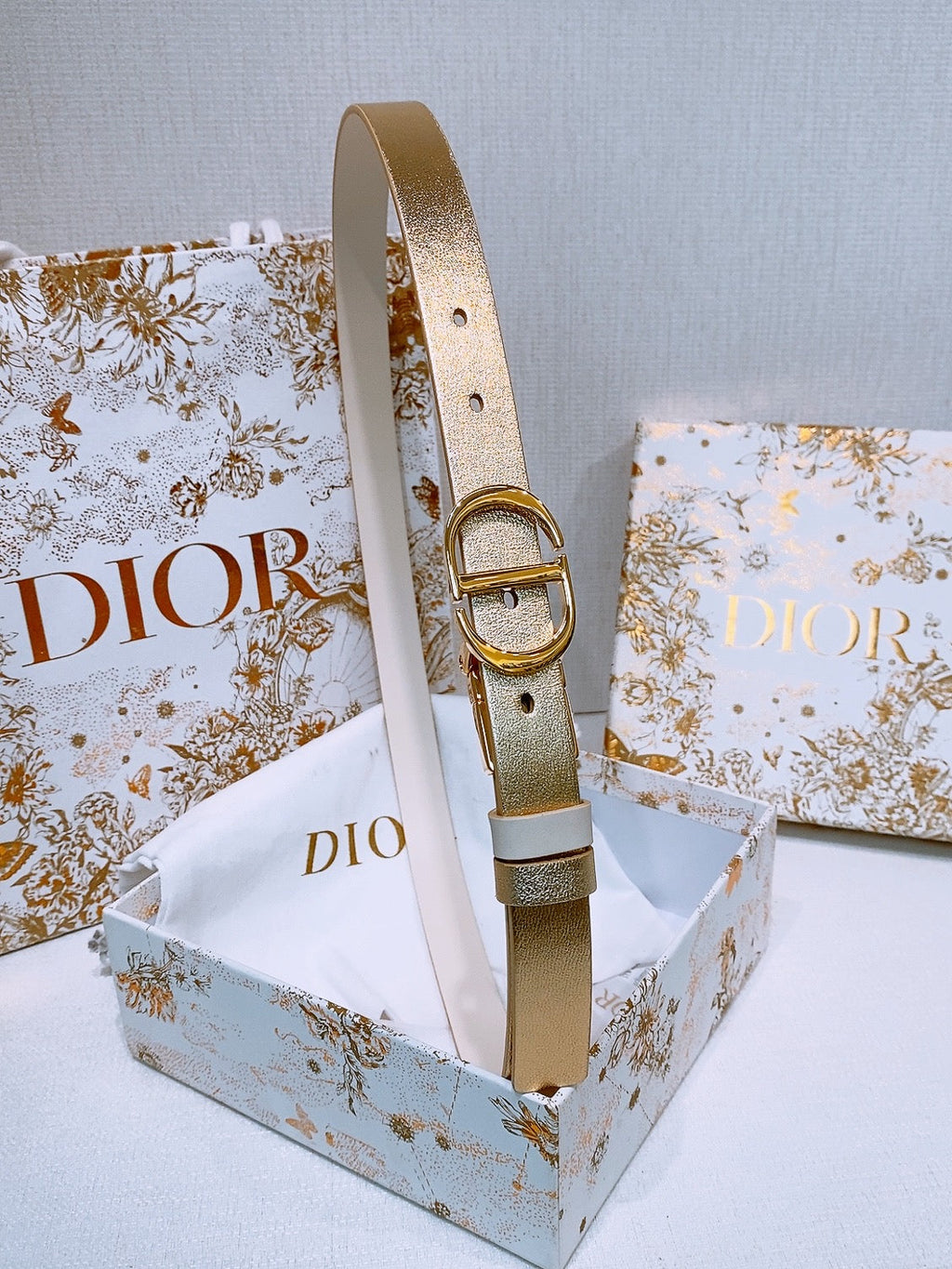 DIOR 25S BELT 20 MM IN METALLIC GOLD CALFSKIN 572893