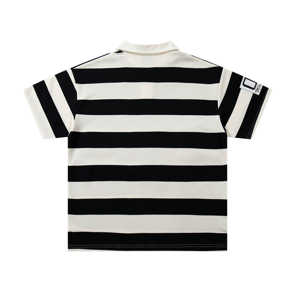 MAJESTIK Striped Crest Graphic Polo Shirt