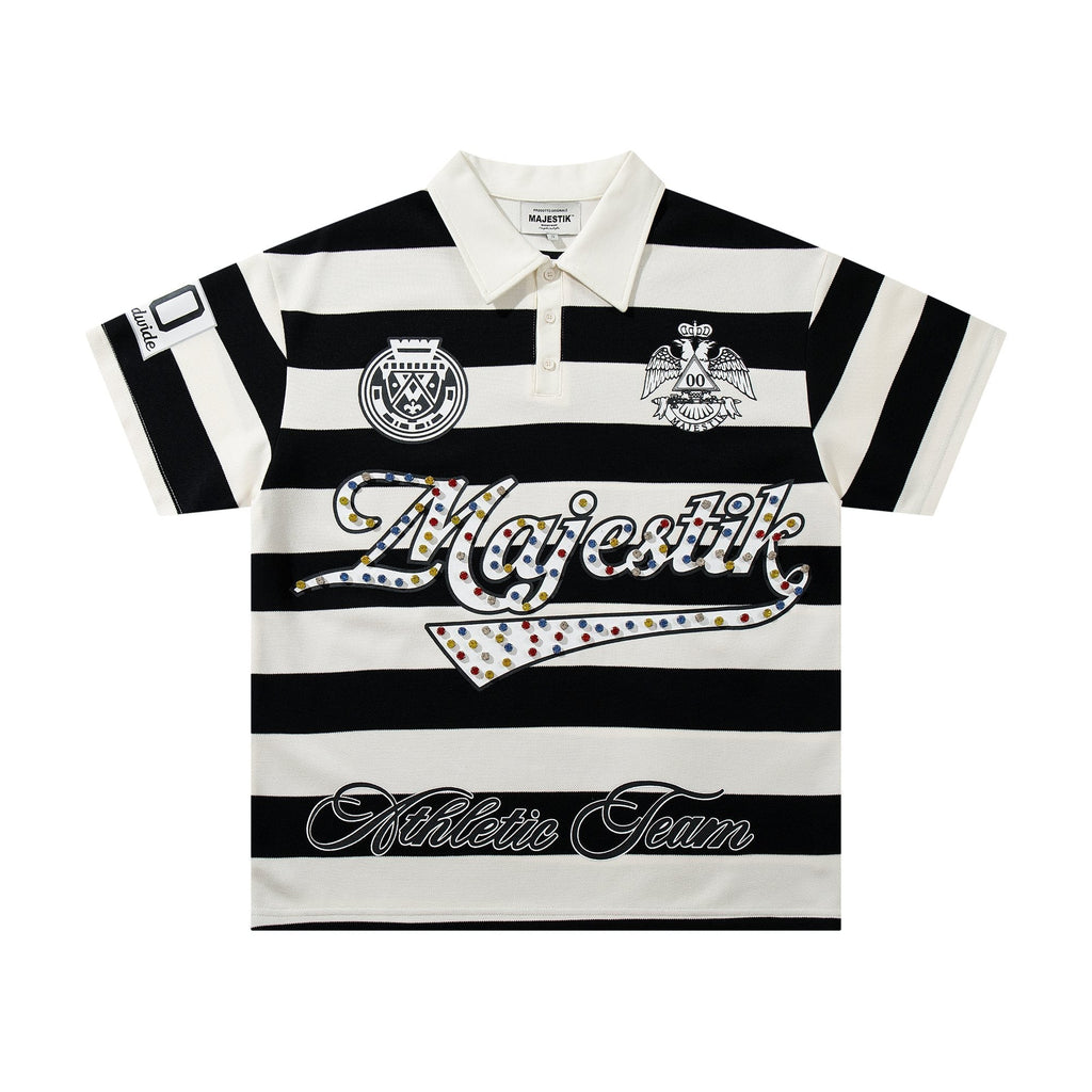 MAJESTIK Striped Crest Graphic Polo Shirt