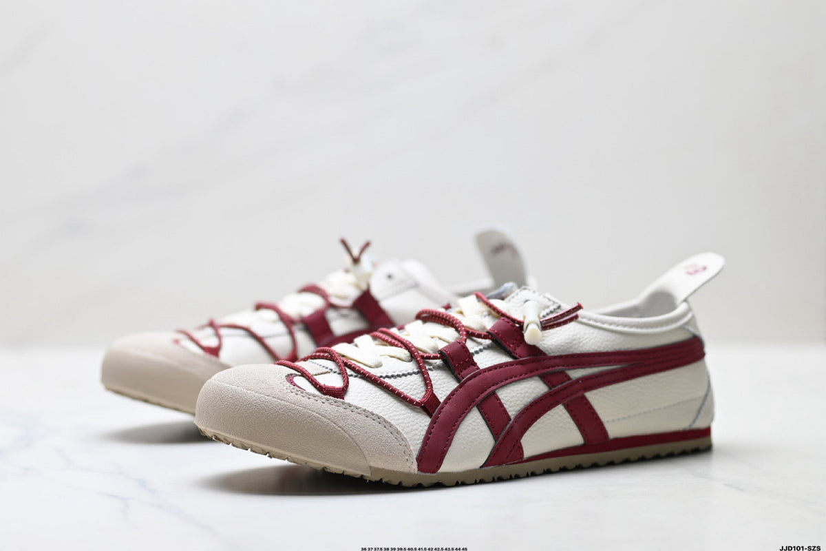 Onitsuka Tiger Retro Low Top White Burgundy Rope Lace Unisex Shoes Style 14