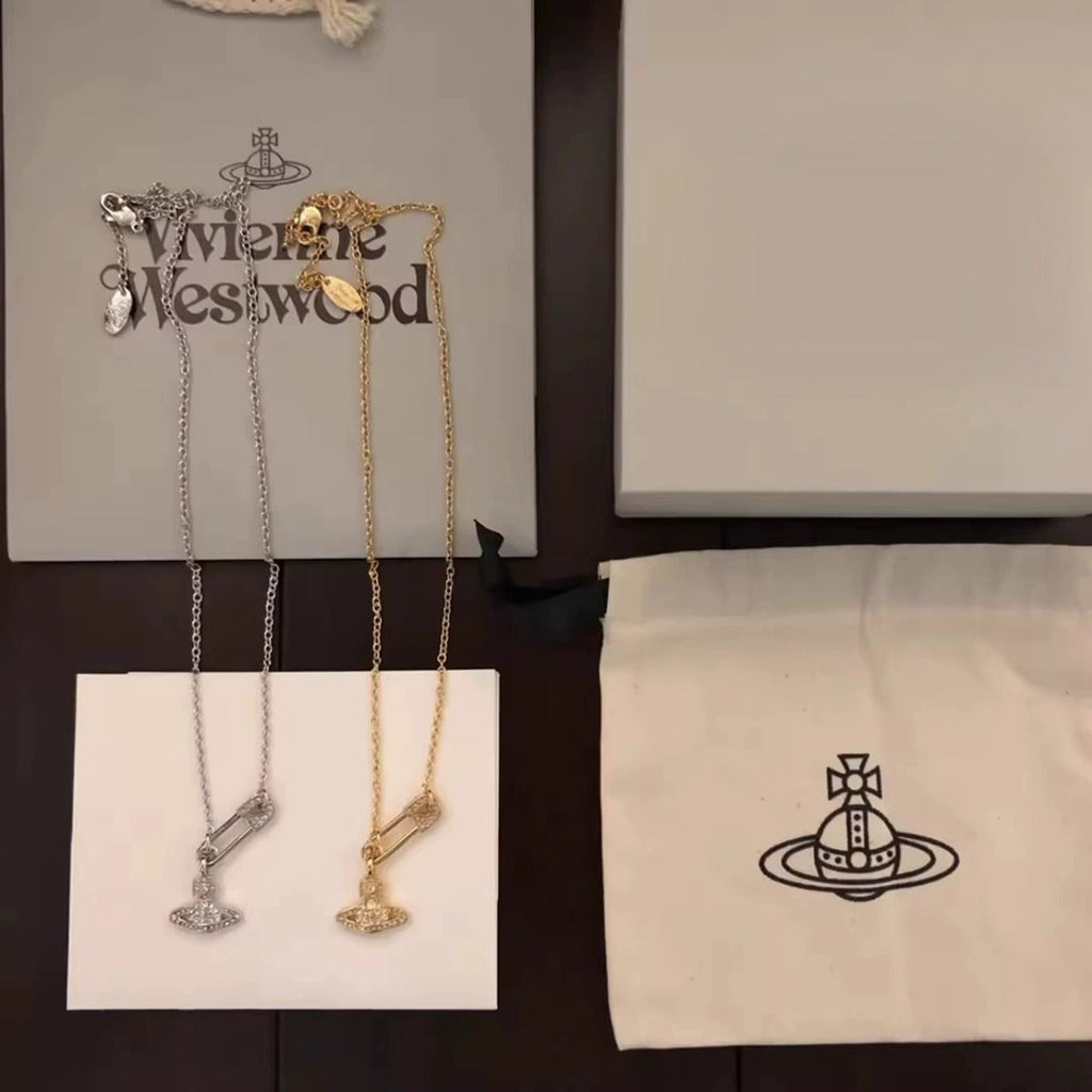 Vivienne Westwood Style Safety Pin Orb Chain Necklace