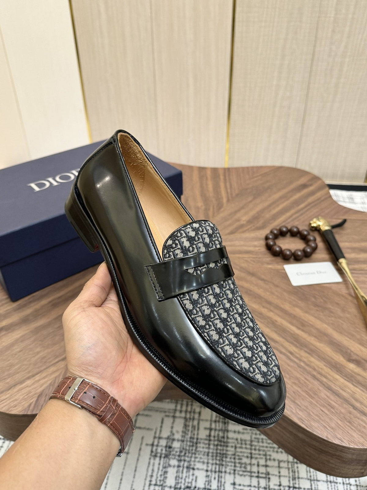 Dior Black & Gray Patterned Loafers