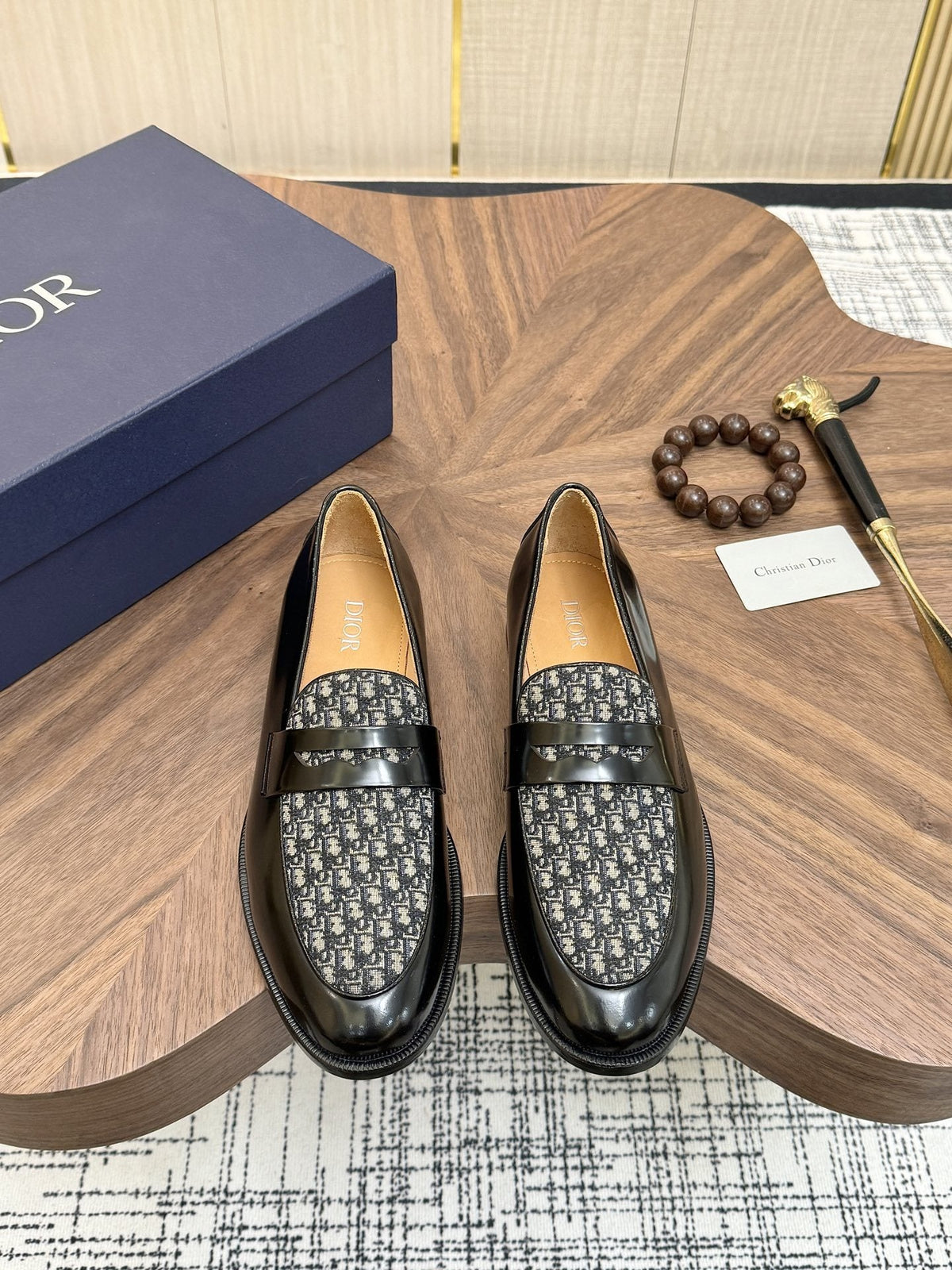 Dior Black & Gray Patterned Loafers