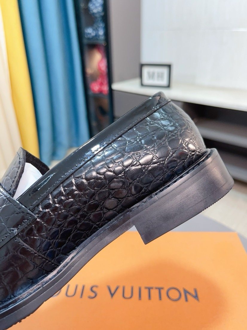Louis Vuitton Black Embossed Loafers - Rounded Toe