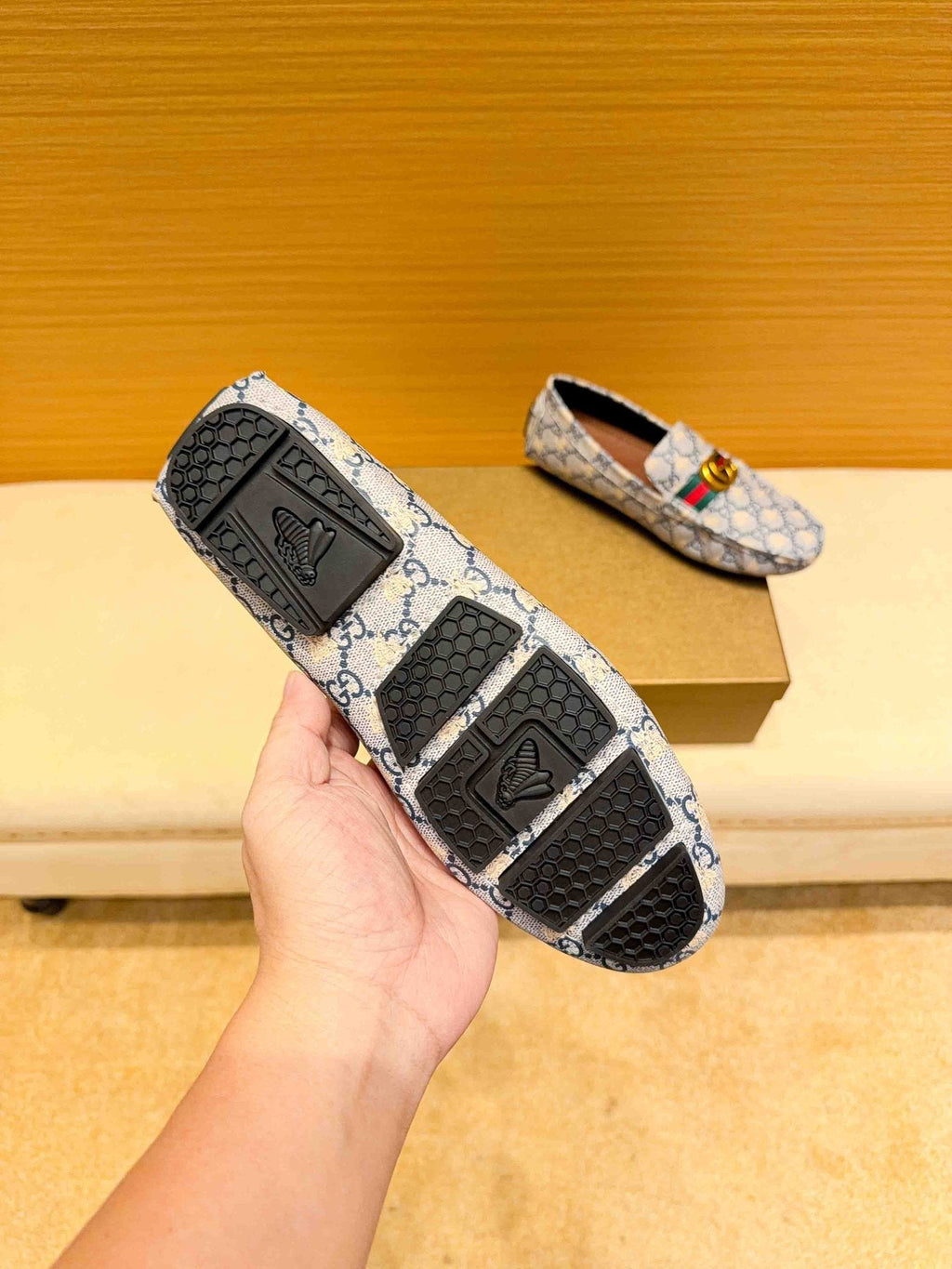 Gucci Monogram Stripe Slip-On Loafers