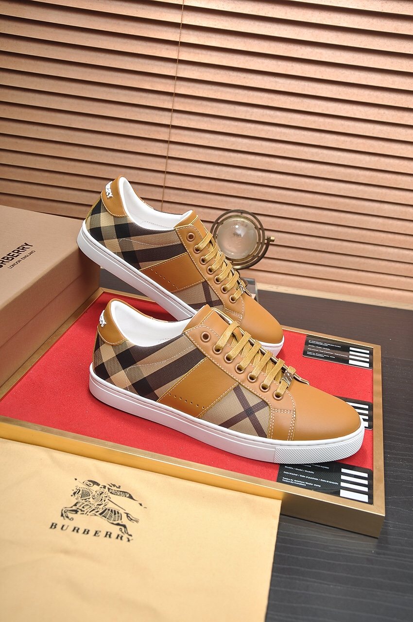 Burberry Tan Plaid Low-Top Sneakers - White Sole