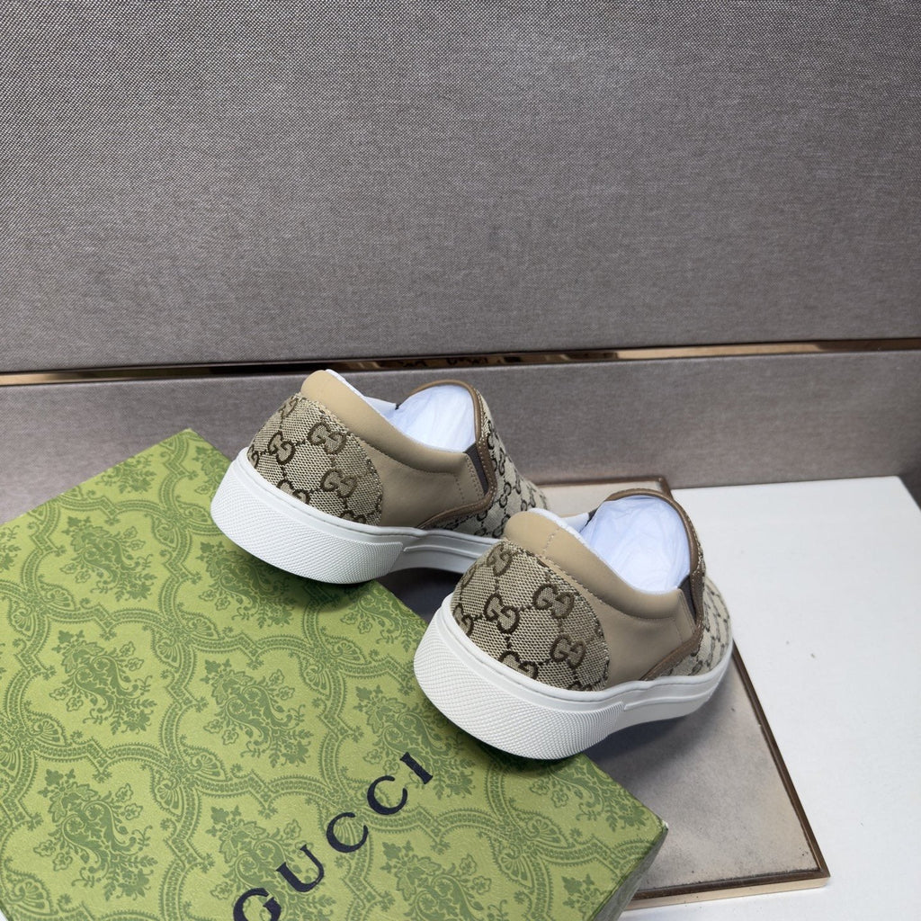 Gucci Men's Beige Patterned Slip-On Sneakers