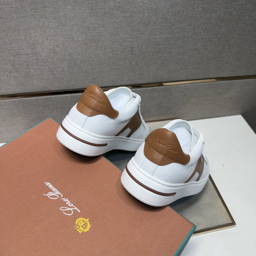 White and Brown Low-Top Sneakers