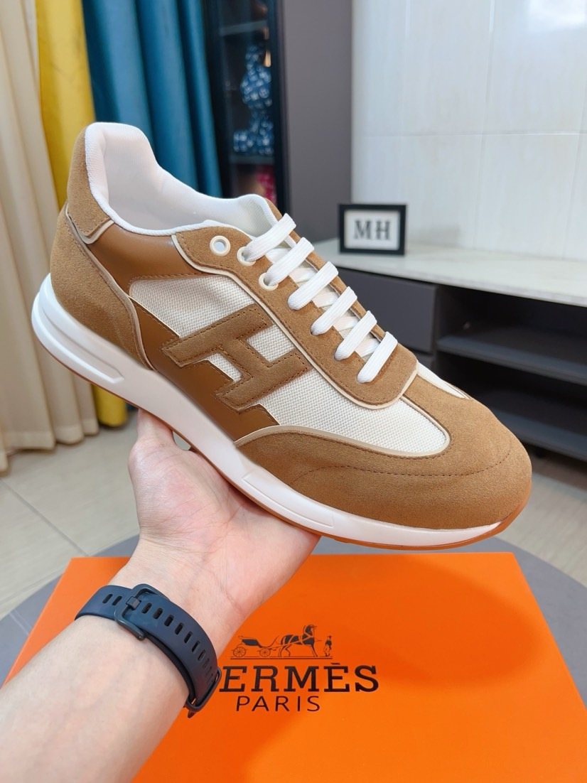 Hermès Tan H-Overlay Sneakers