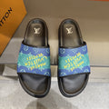 Louis Vuitton Blue & Green Printed Slide Sandals