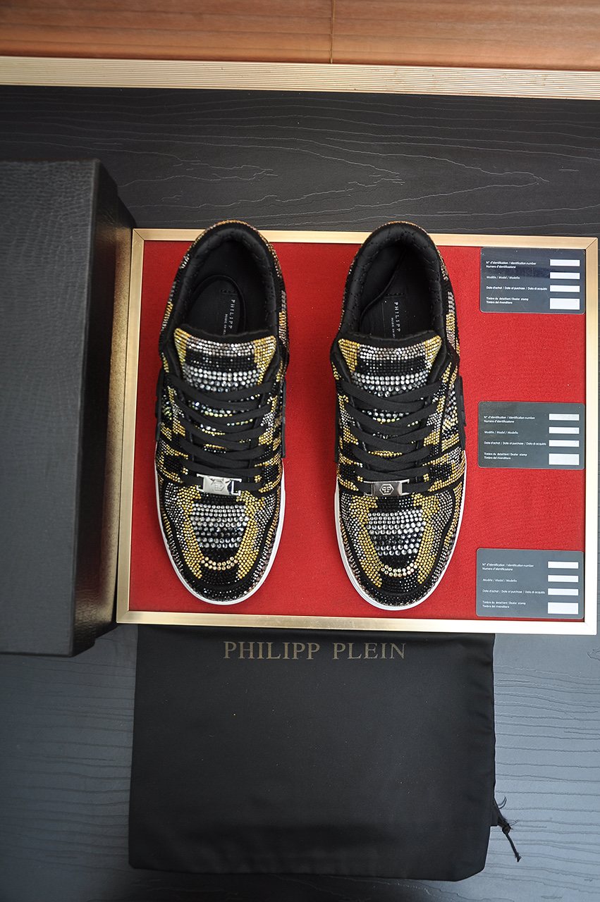 Philipp Plein Black & Gold Patterned Sneakers