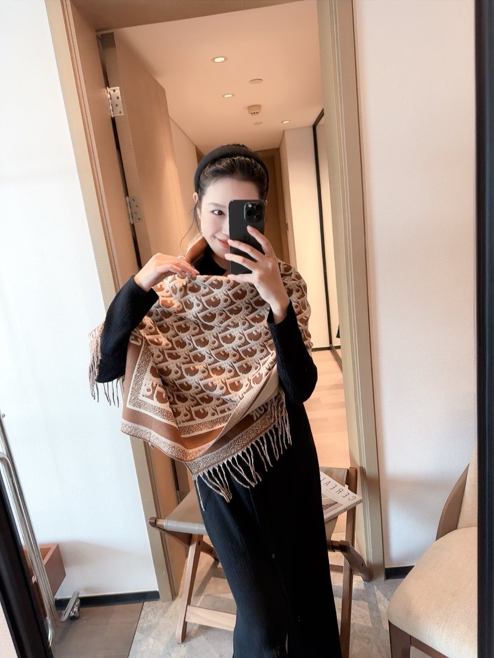 Dior Patterned Fringe Scarf