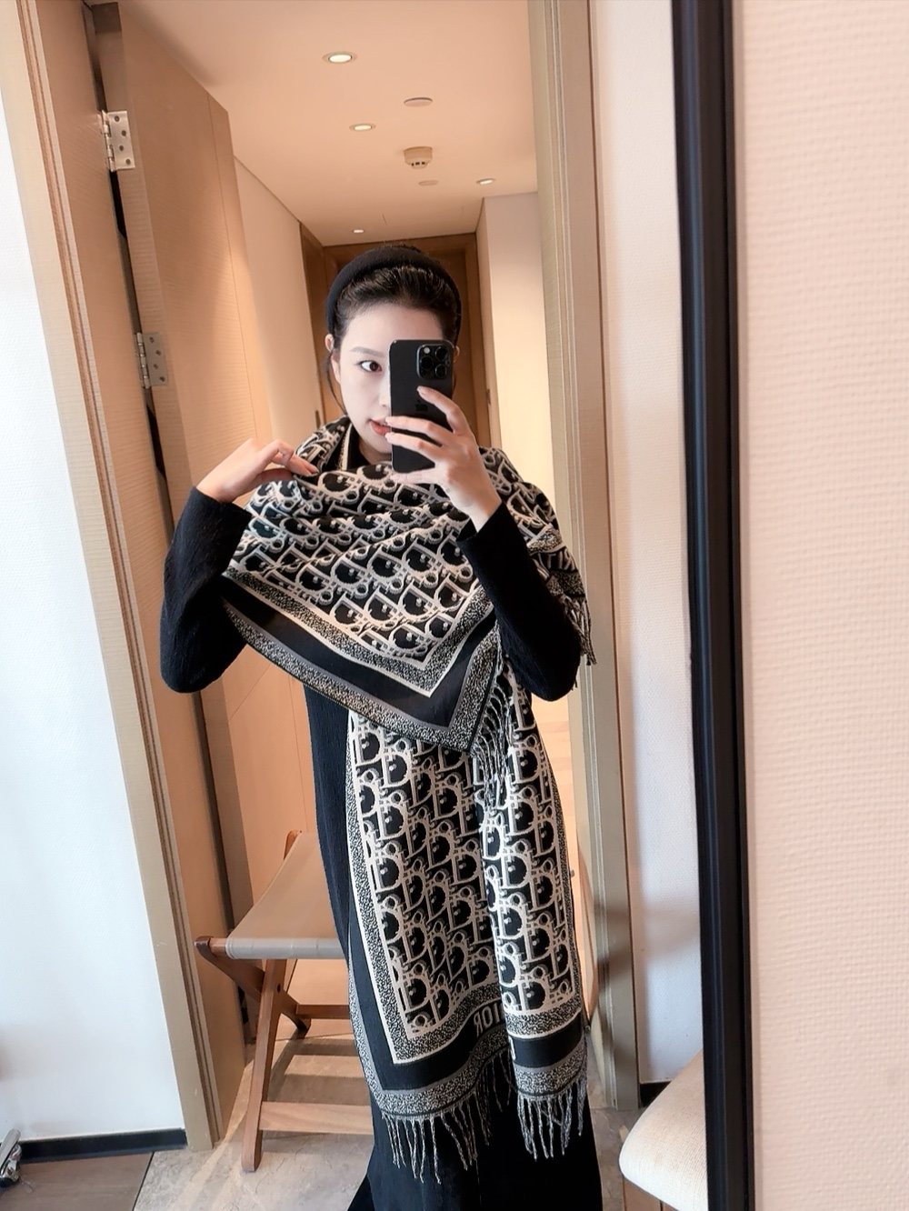 Dior Patterned Fringe Scarf