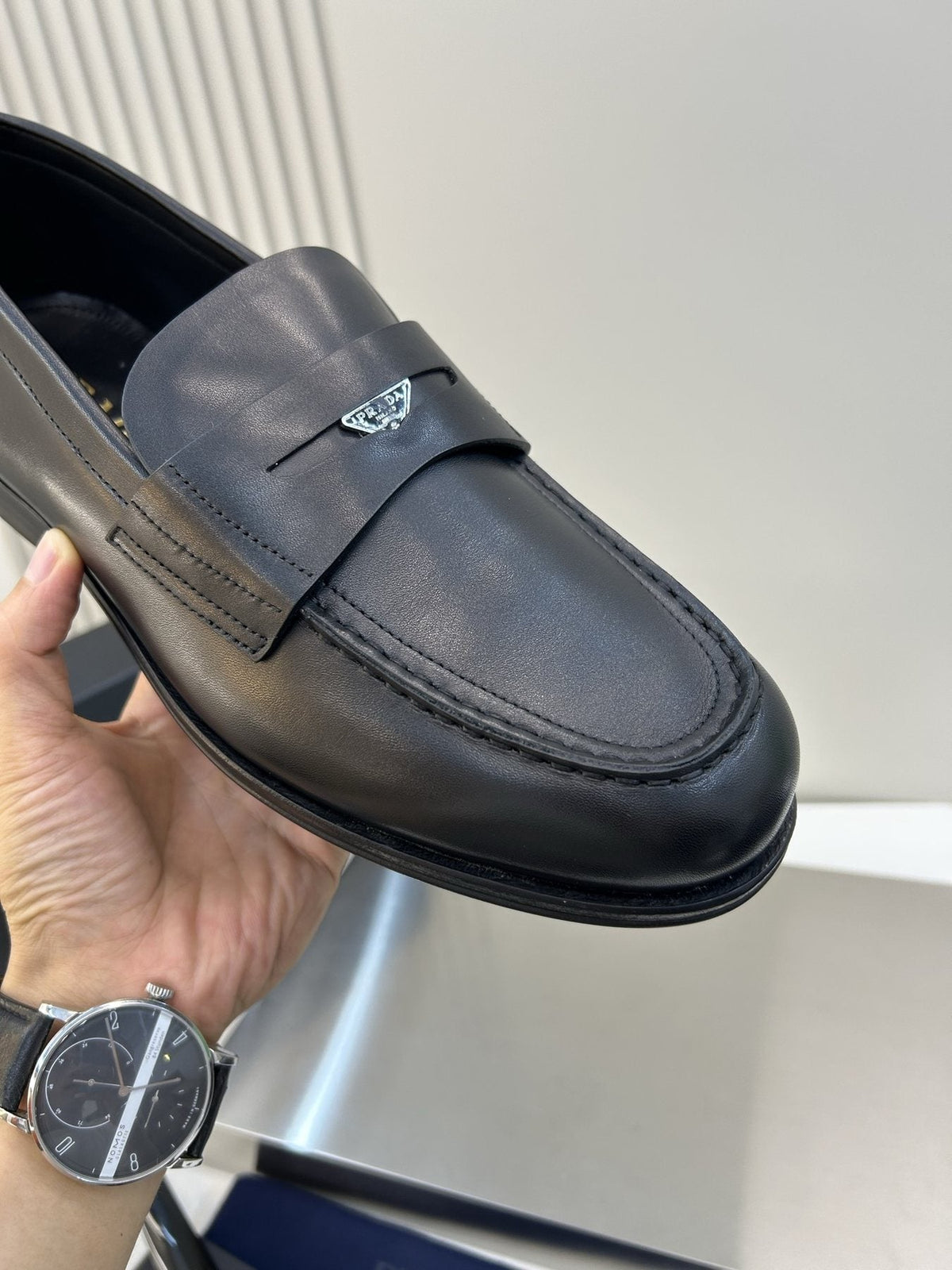 Prada Black Leather Penny Loafers