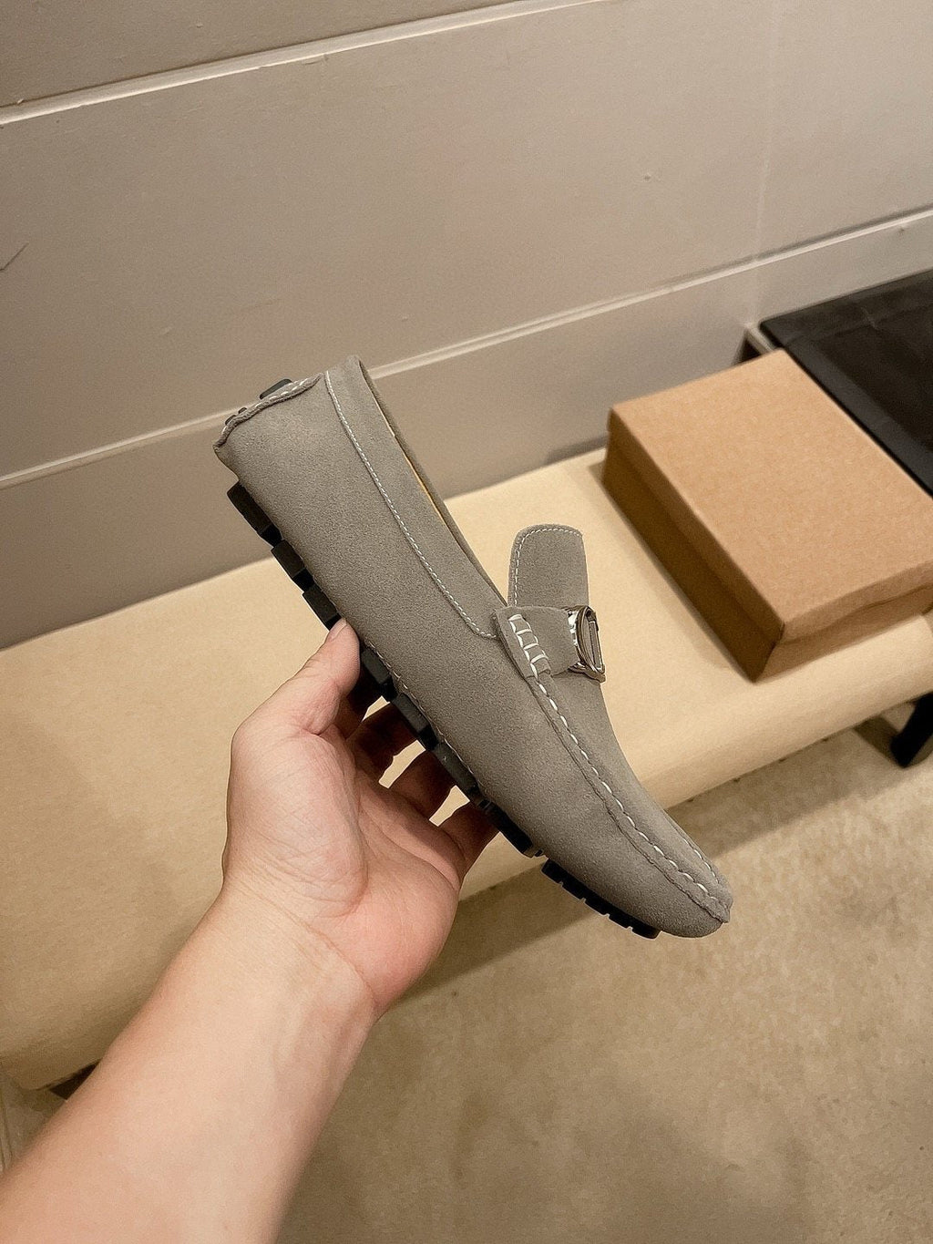 Dior Men's Gray Metal Accent Driving Loafers