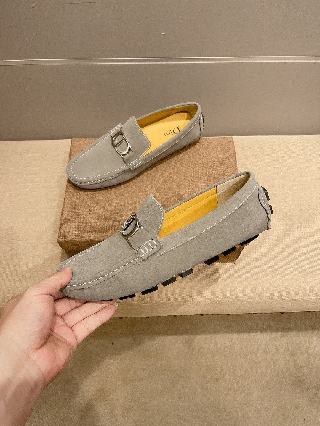Dior Men's Gray Metal Accent Driving Loafers