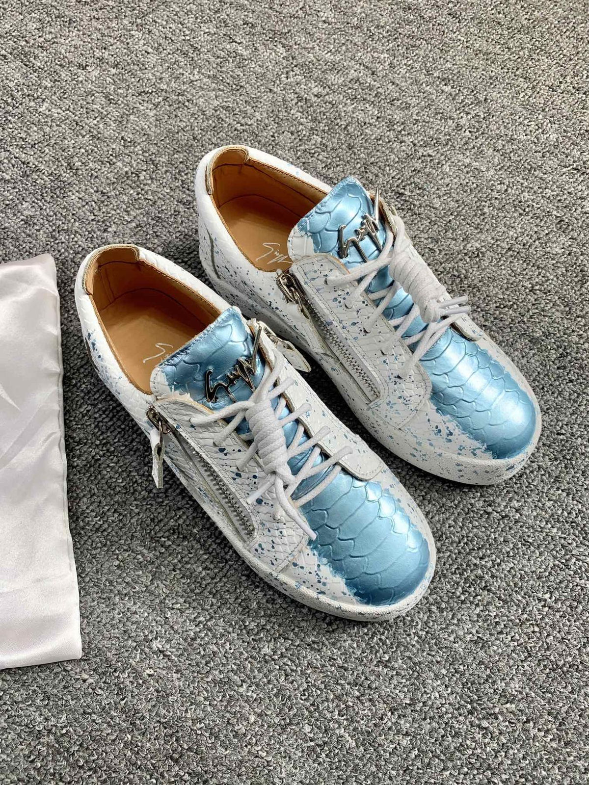 Giuseppe Zanotti Blue Speckle Low-Top Sneakers