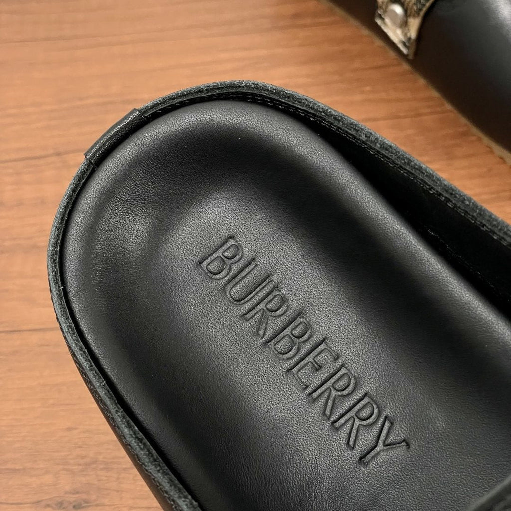 Burberry Black Check Buckle Slide Sandals