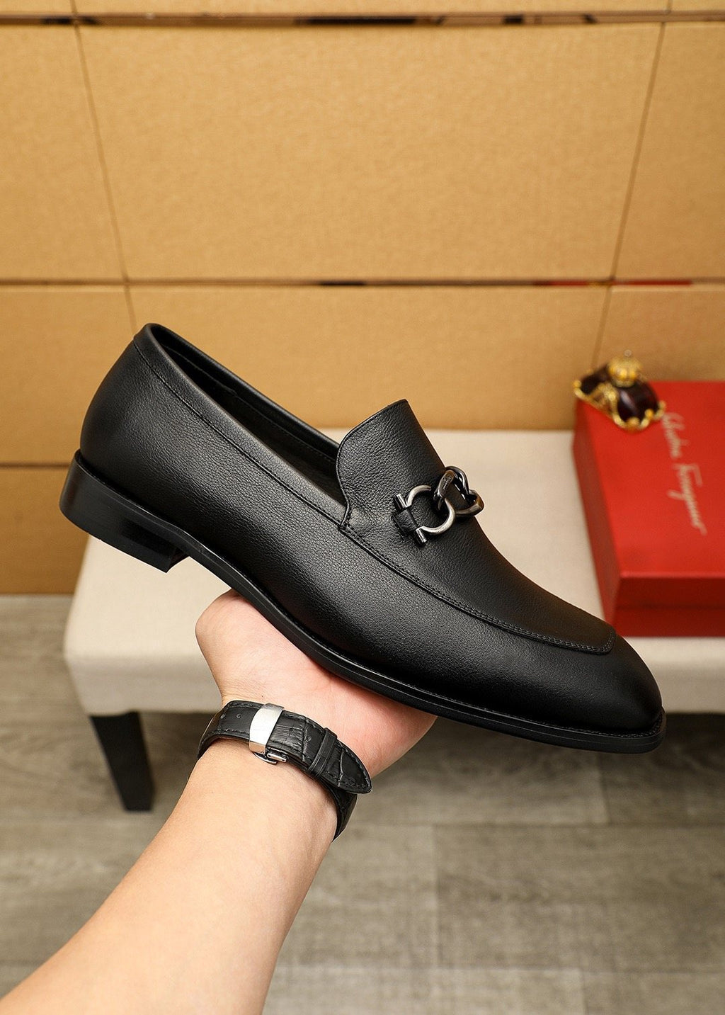 Ferragamo Men's Black Bit Loafers - Stacked Heel