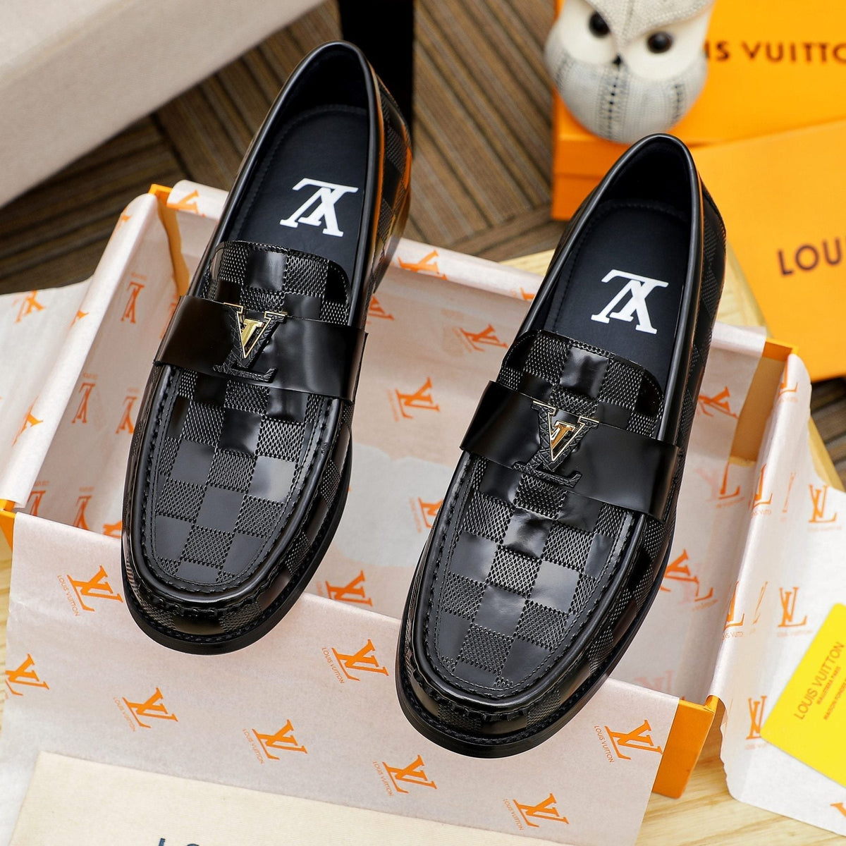 Louis Vuitton Men's Black Woven Leather Loafers