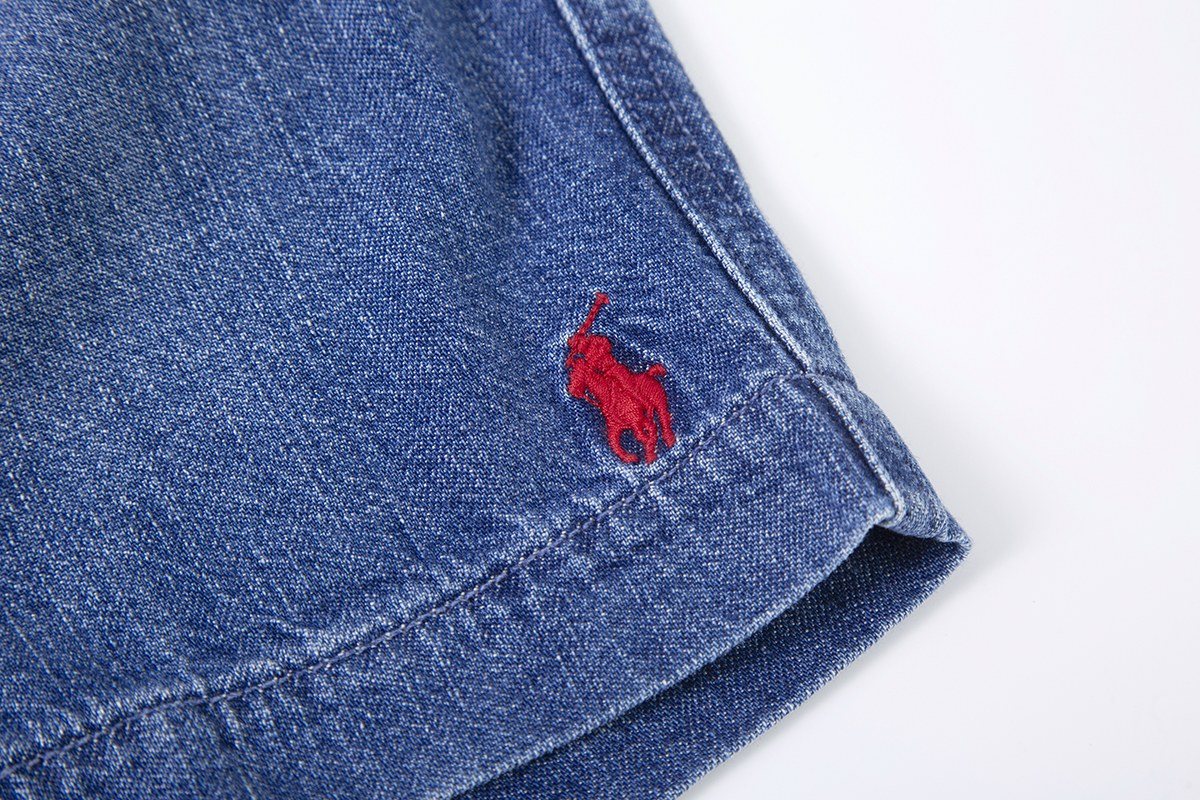 Ralph Lauren Washed Blue Drawstring Denim Shorts