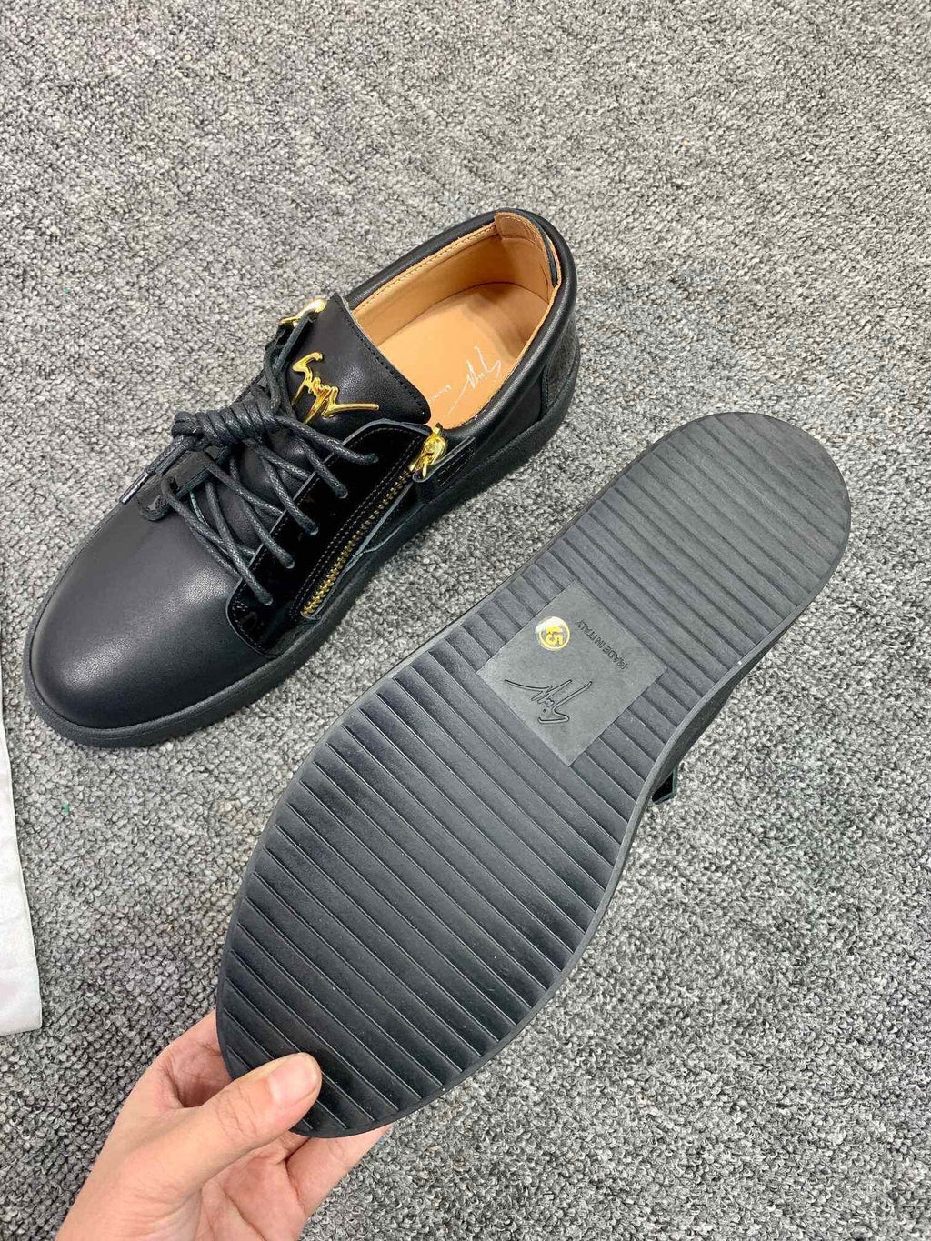 Giuseppe Zanotti Black Gold-Zip Low-Top Sneakers