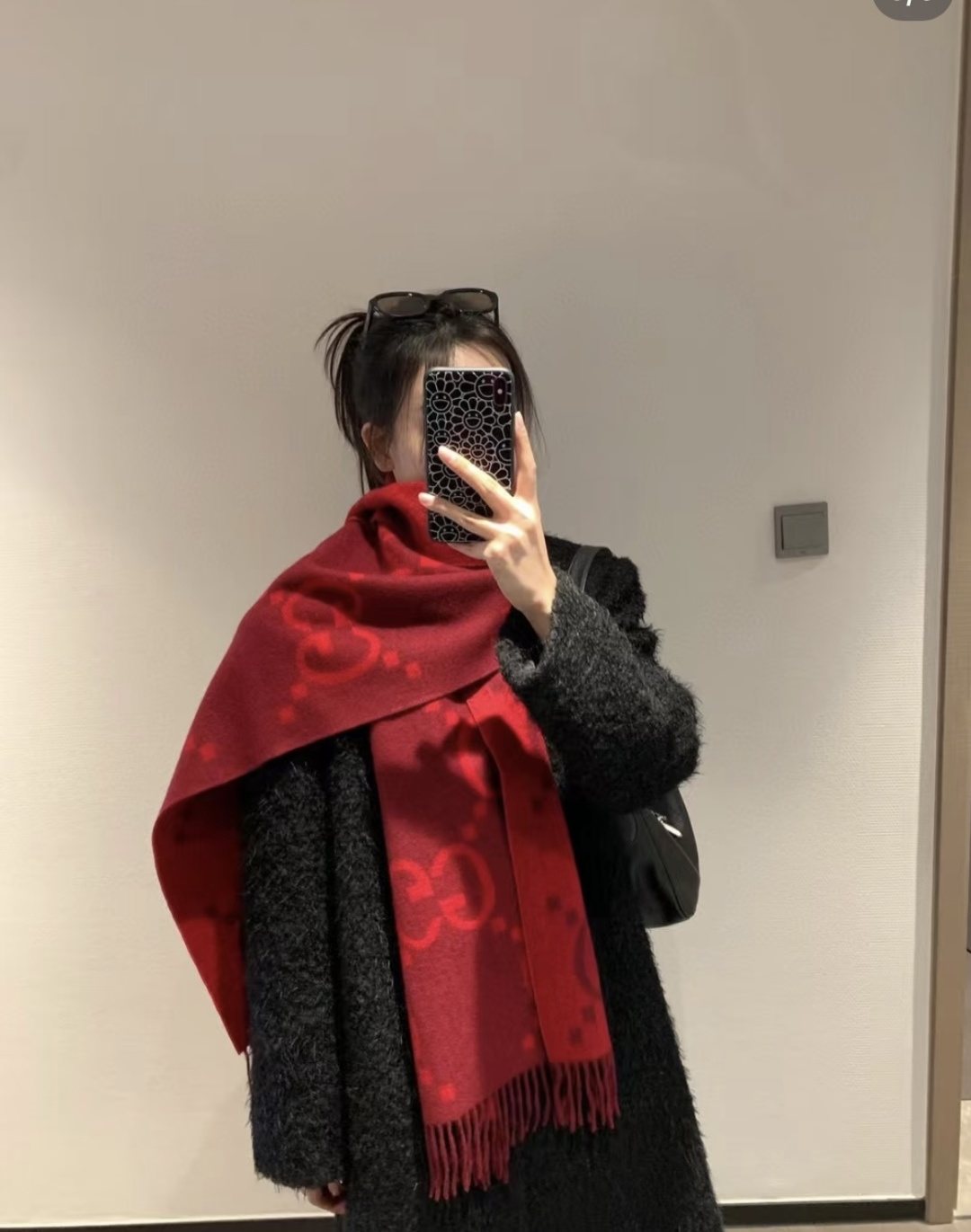 Gucci Red Fringed Scarf Shawl