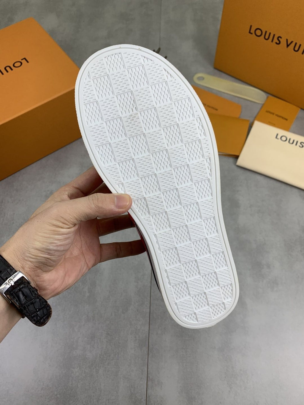 Louis Vuitton Red Embossed Low-Top Sneakers