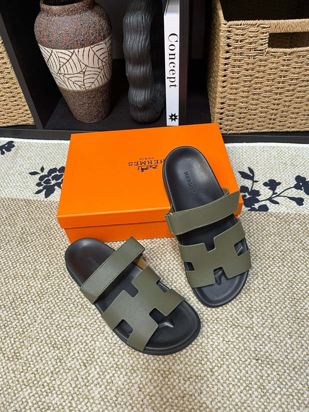 Hermes Men's Cutout Slide Sandals