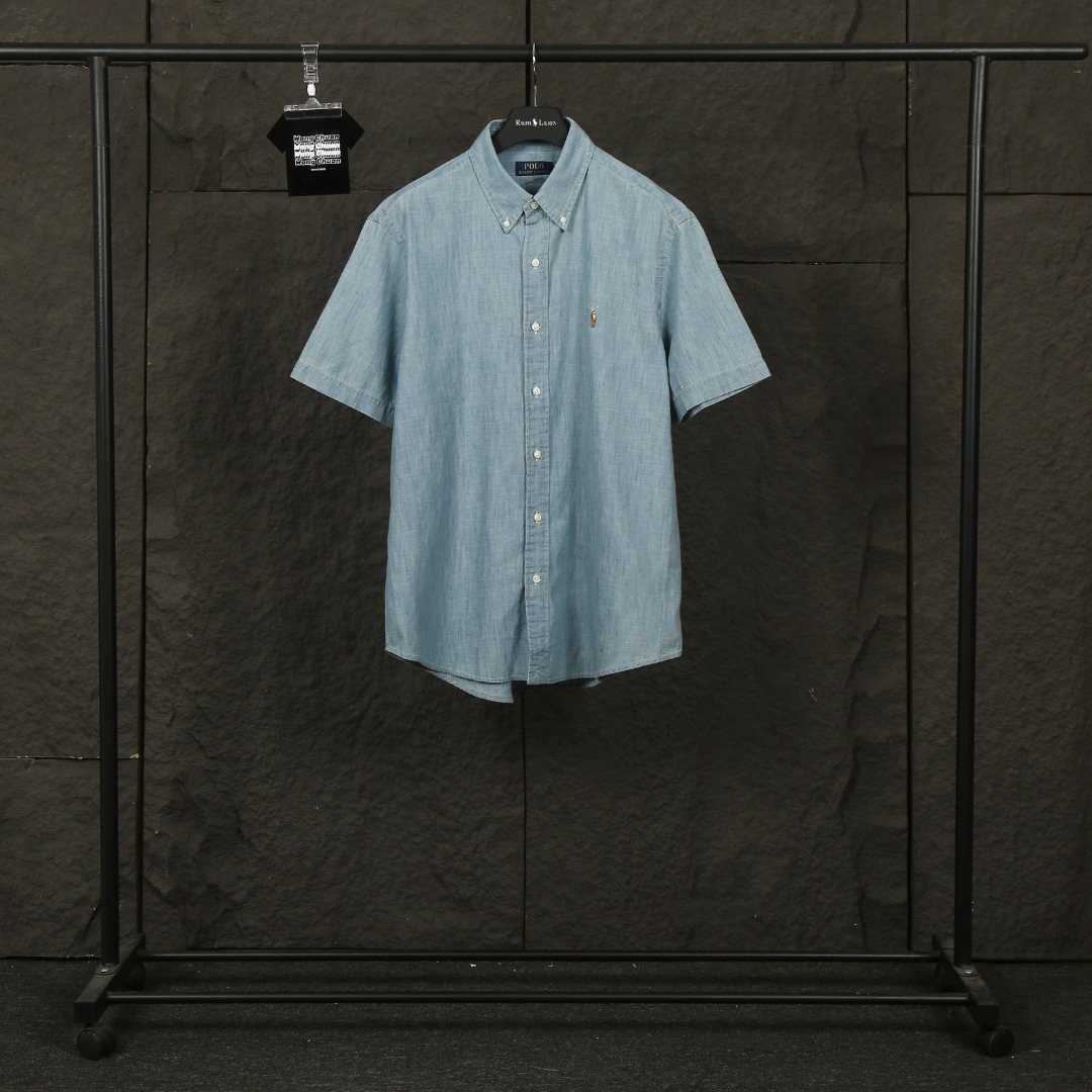 Ralph Lauren Slub Denim Short-Sleeve Button-Up Shirt