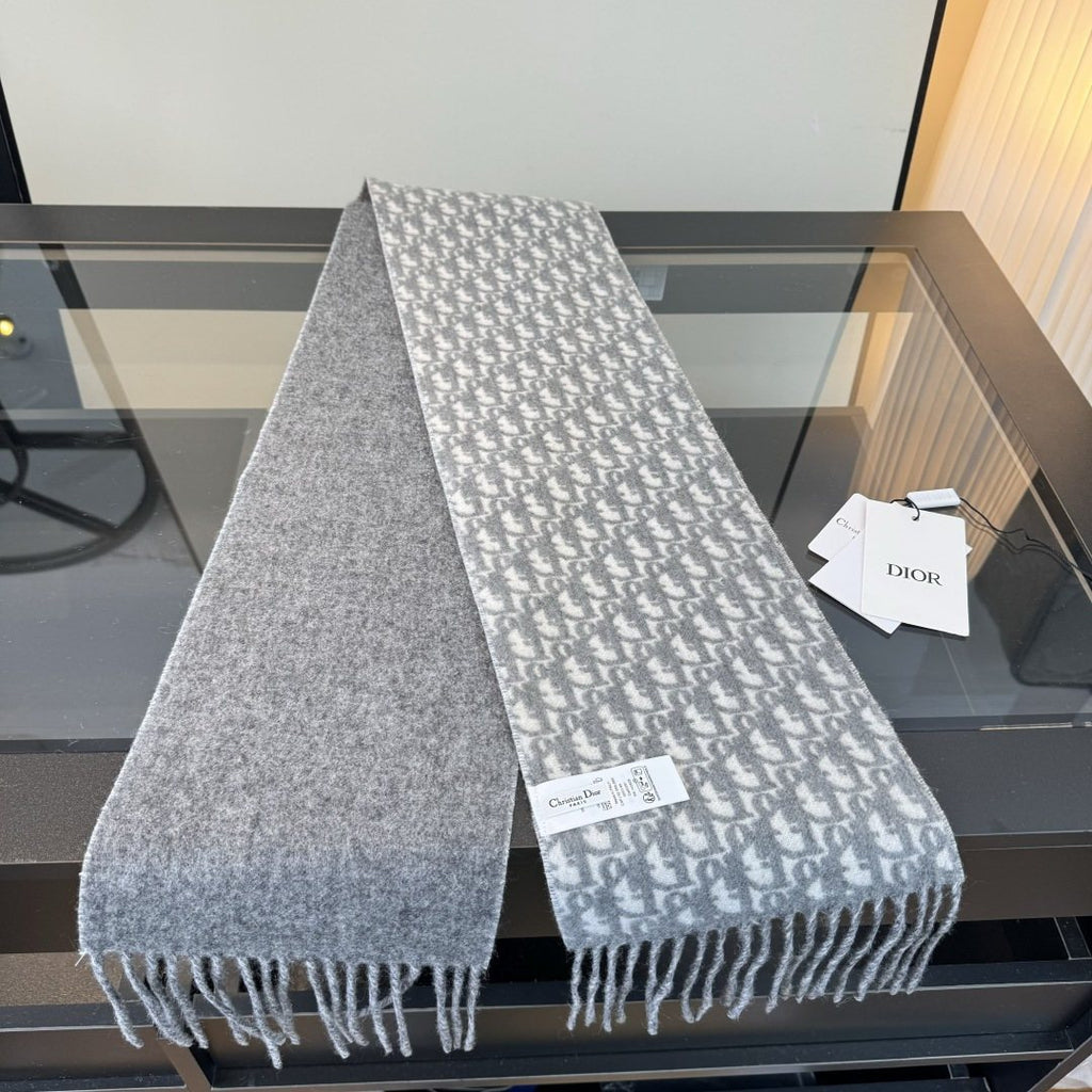 Dior Gray & Ivory Fringed Scarf