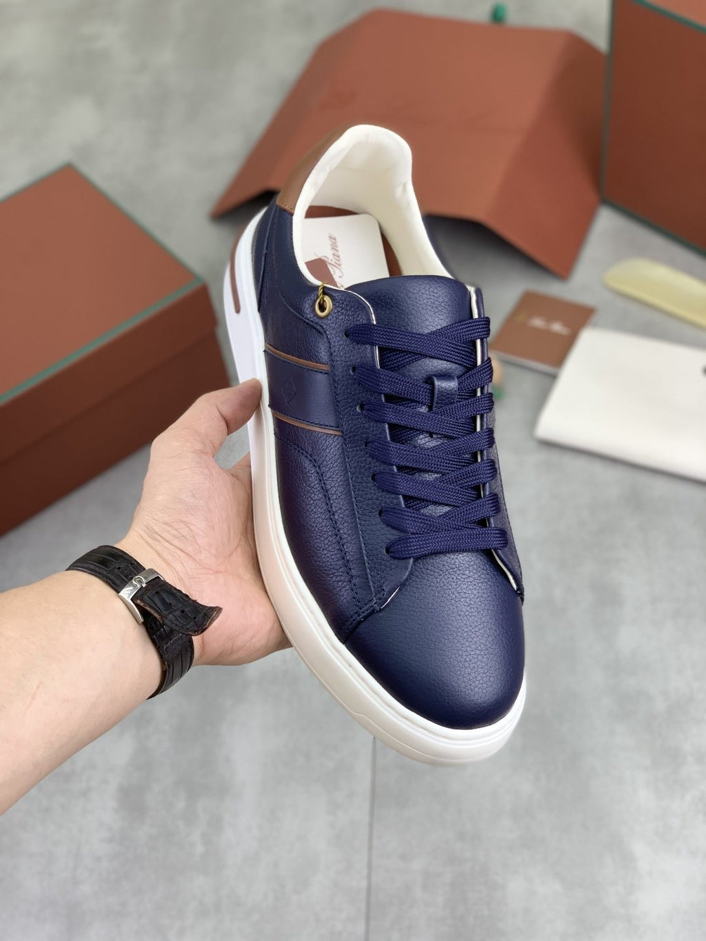 Loro Piana Contrast-Trim Low-Top Sneakers