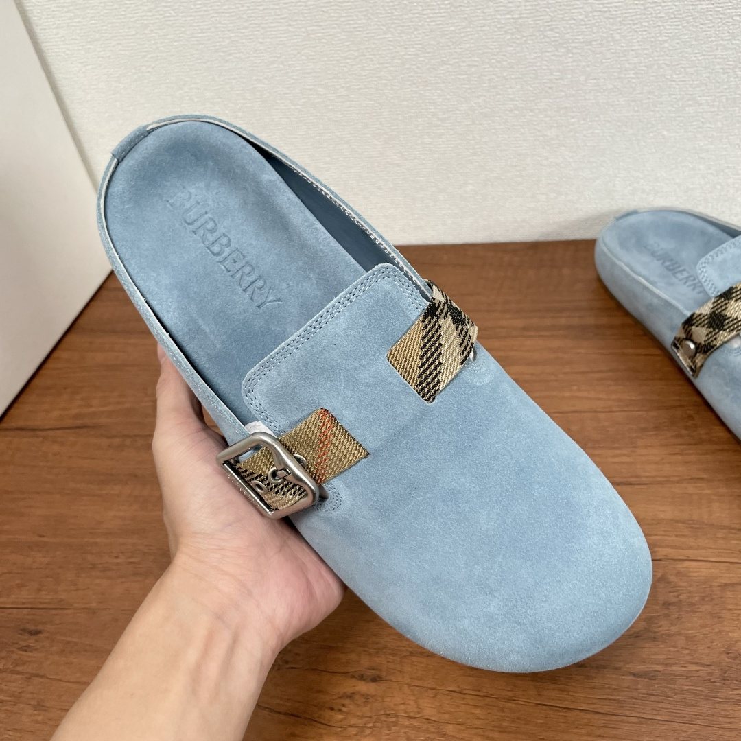 Burberry Powder Blue Check Strap Mule Sandals