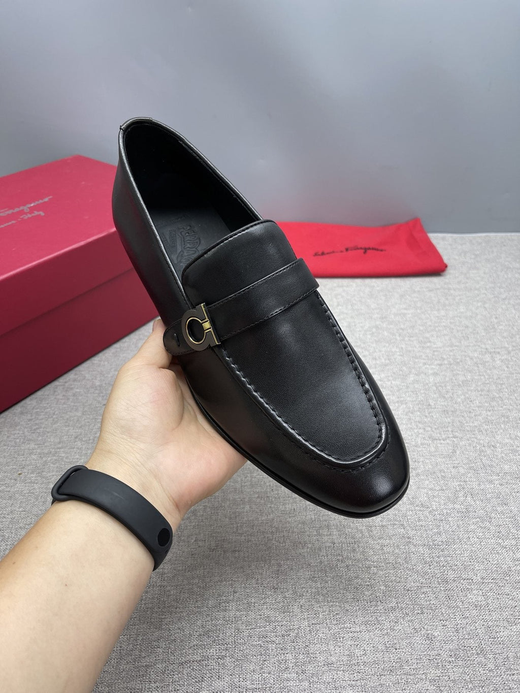 Ferragamo Men's Black Gancini Hardware Loafers