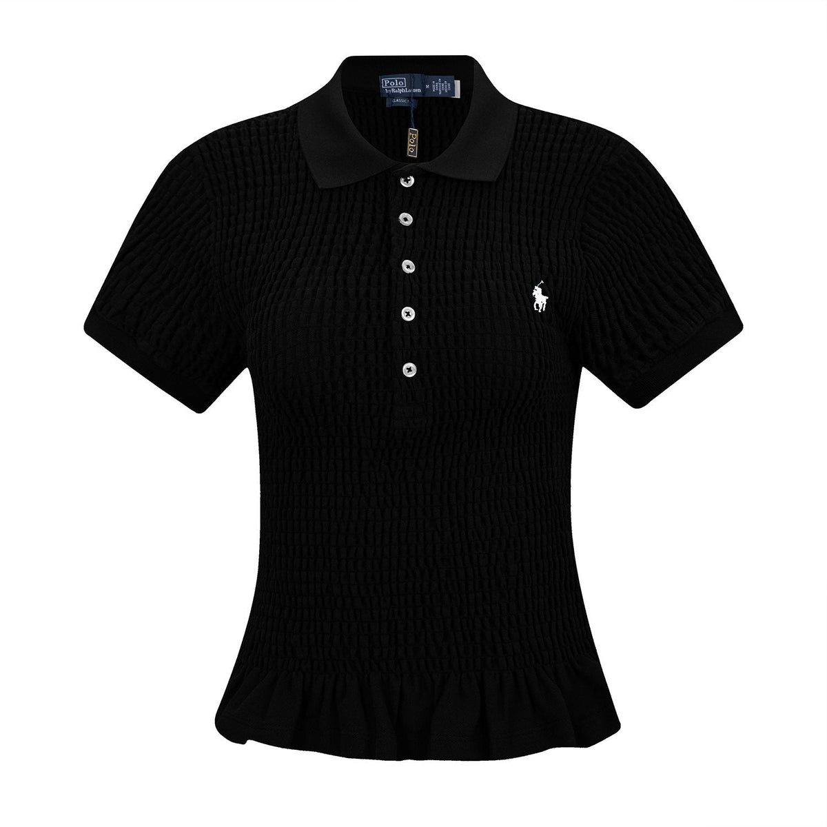 Ralph Lauren Ruffled-Hem Piqué Polo Top