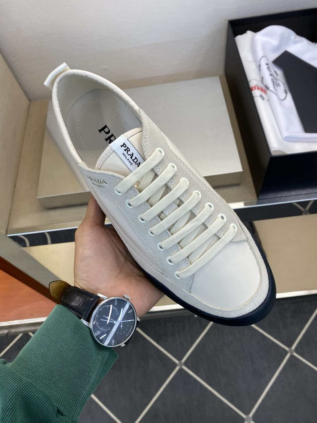 Prada Low-Top Leather Sneakers
