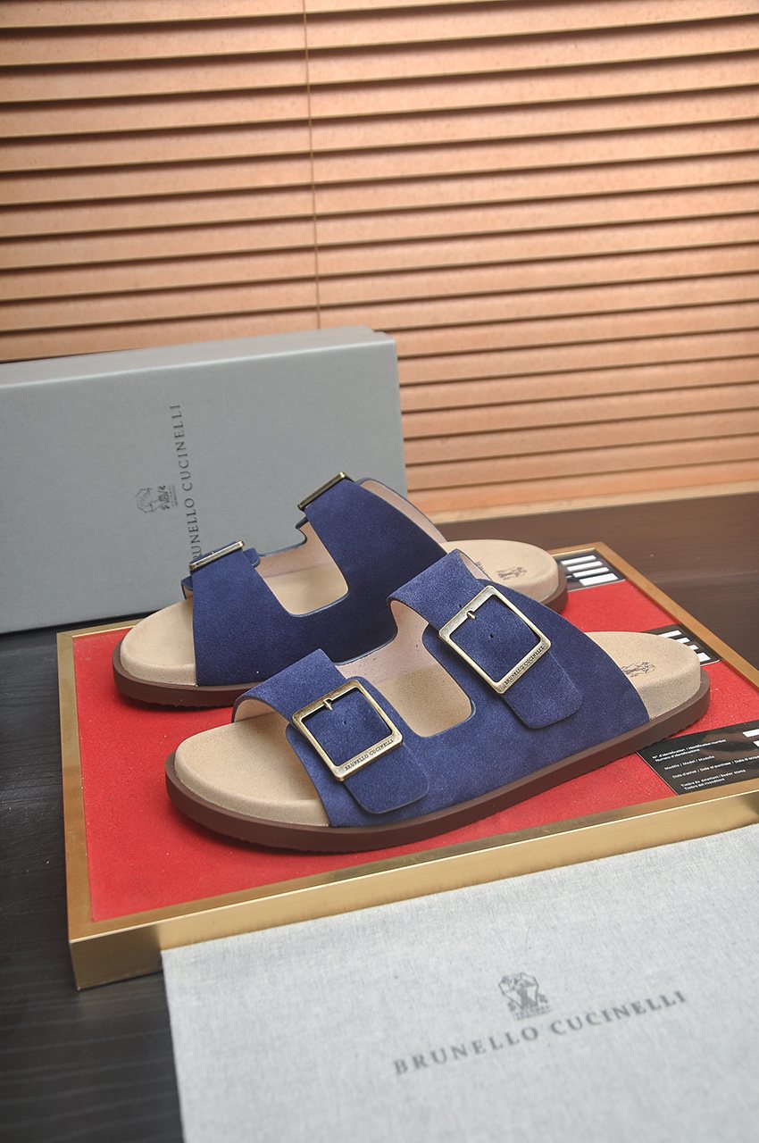 Brunello Cucinelli Double-Buckle Slide Sandals