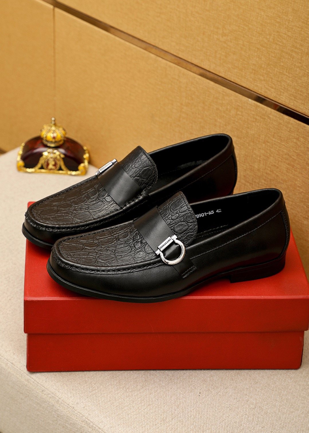 Ferragamo Embossed Buckle Loafers