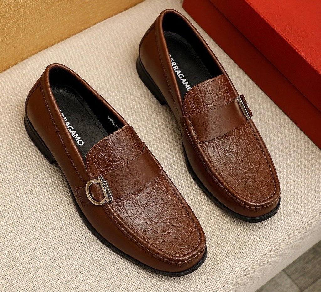 Ferragamo Embossed Buckle Loafers
