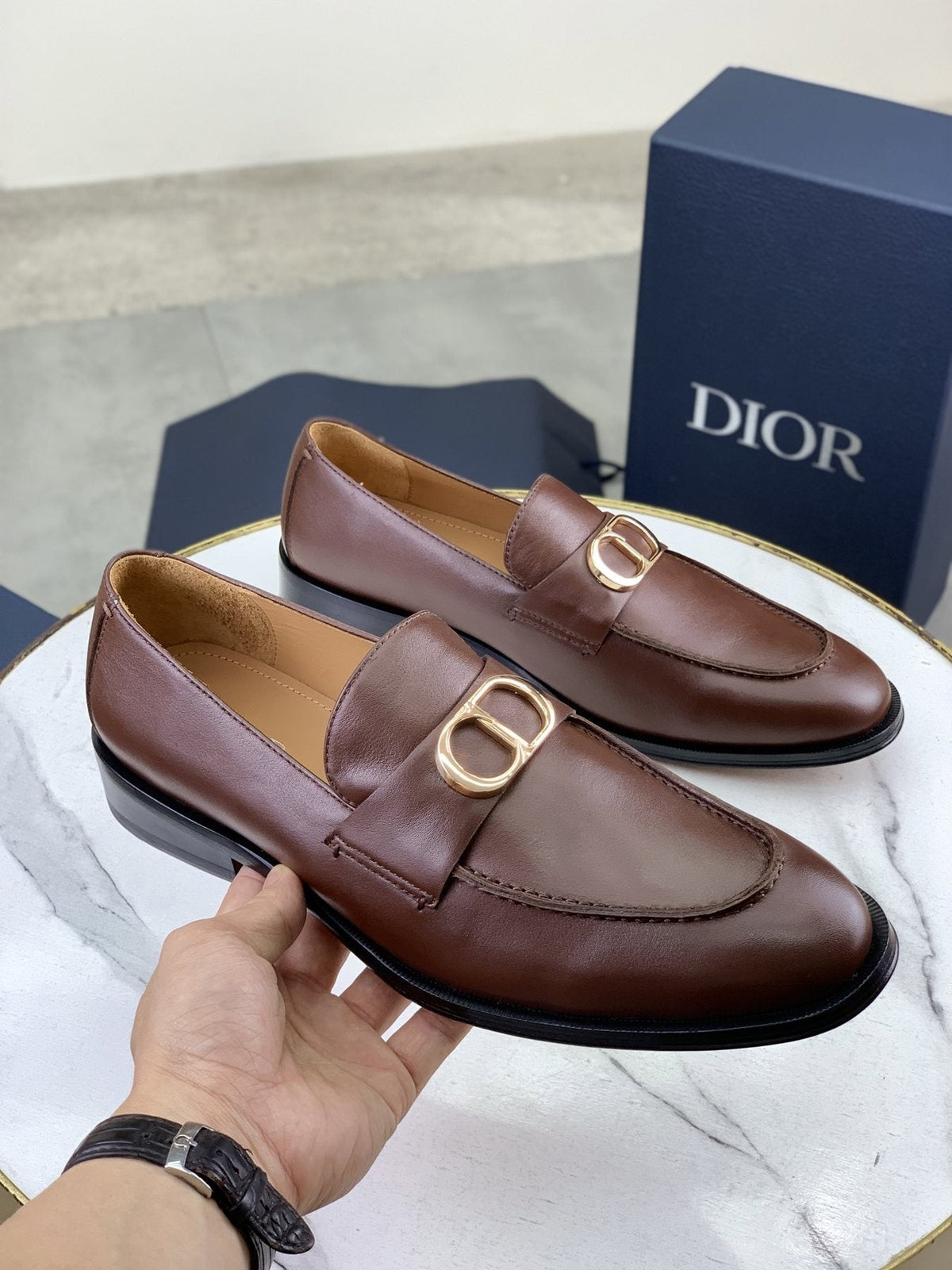 Dior Men's Brown Buckle Loafers