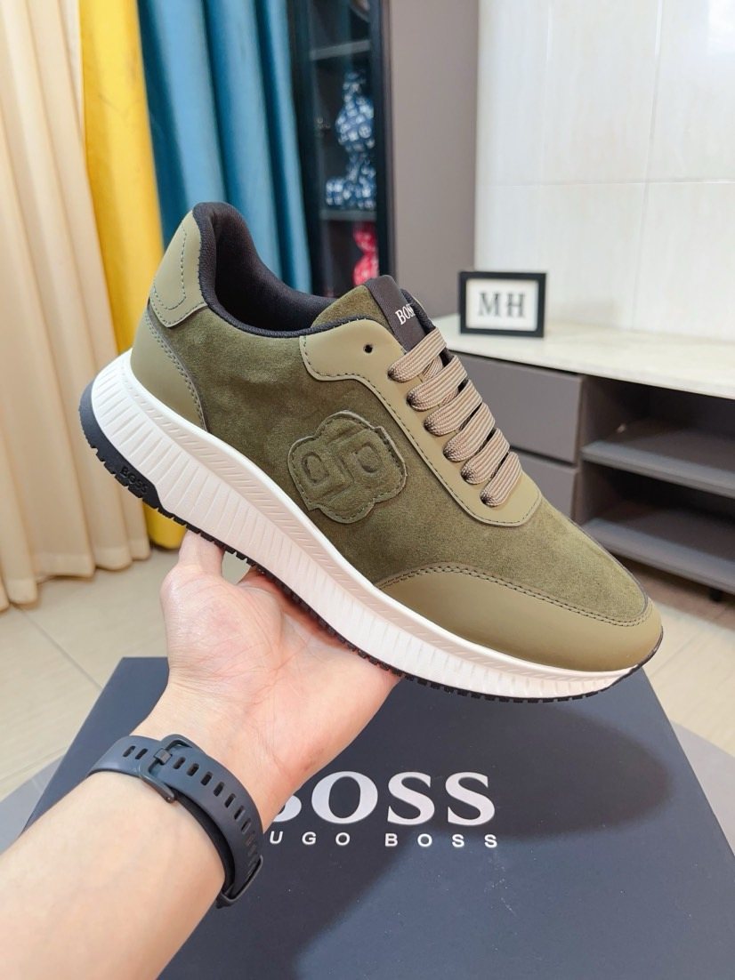 BOSS Men's Olive Green Low-Top Sneakers