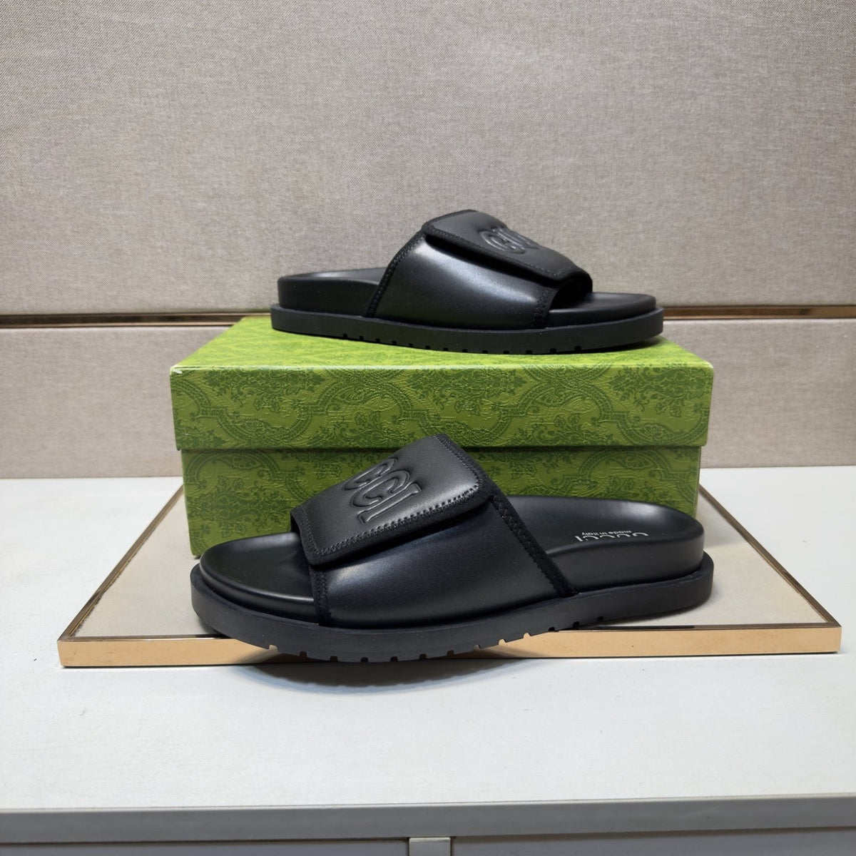 Gucci Men's Raised Logo Slide Sandals