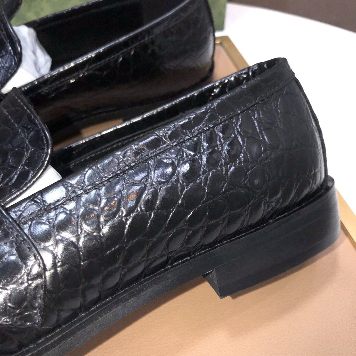 Gucci Black Textured Loafers
